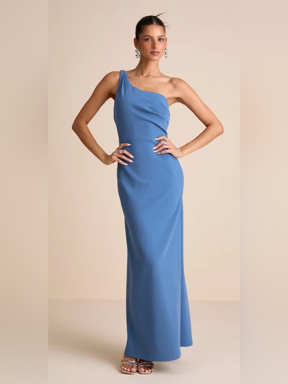 NWOT-Lulus Maevyn Blue Cowl Back Column Maxi Dress